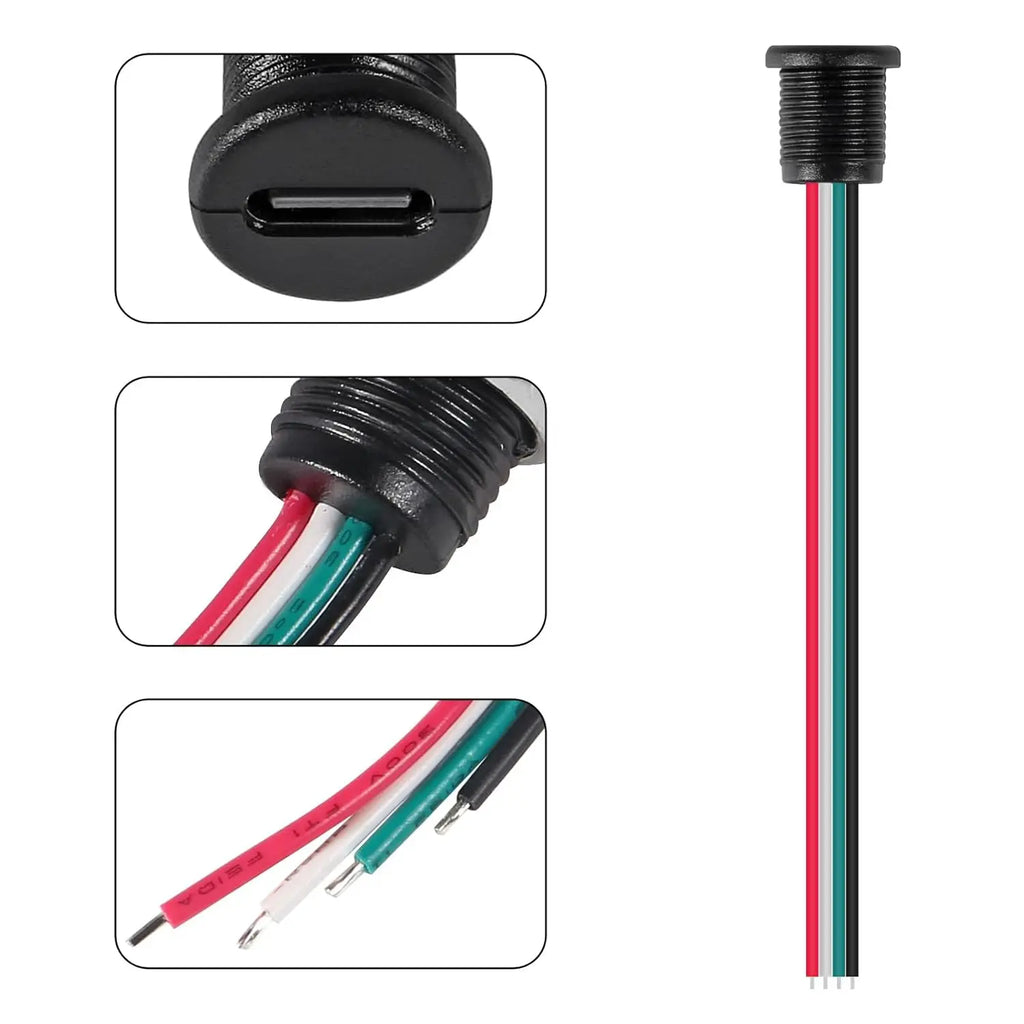 10pcs Type-C Female Socket Connector Waterproof Jack Female Charging Port 3A USB-C Charger Plug Socket(4pin Without Terminal)
