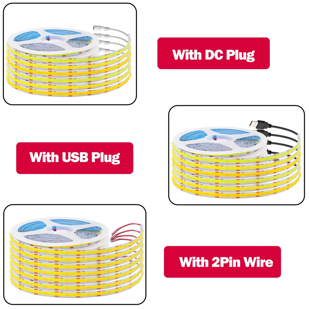 DC5V USB COB Led Strip Light White/Pink/Red/Yellow/Ice Blue/Green 8MM 320LEDs/M Flexible Night Light for Home Decor TV Backlight