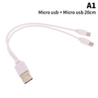 2 In 1 USB Male To Micro USB/Type-C Splitter Data Transfer Charging Cable For For Android Smartphones Tablet Dual Micro USB