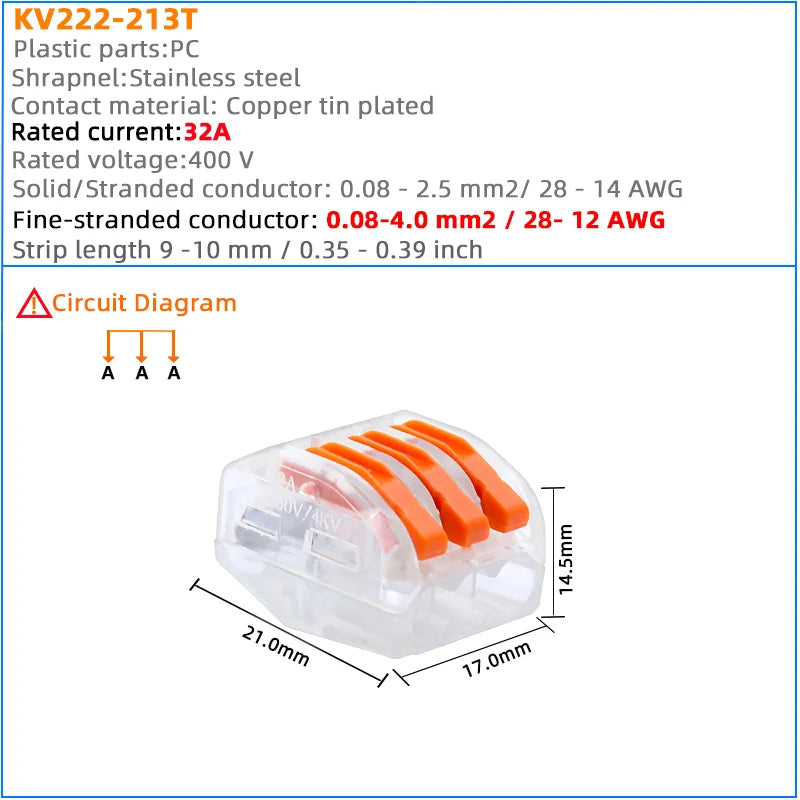 Compact Quick Plug-in Terminal for Cable Connectors, 30/50/100 Piece Terminal Orange Home Wiring Module Paralleling Device