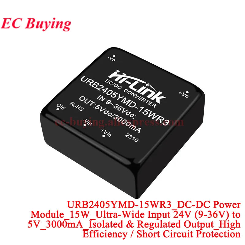 Hi-Link 15W 9-36V URB2405YMD URB2412YMD-15WR3 DC-DC 24V to 5V/12V/24V 3A 1.5A 1.2A Isolated Output Power Converter Supply Module
