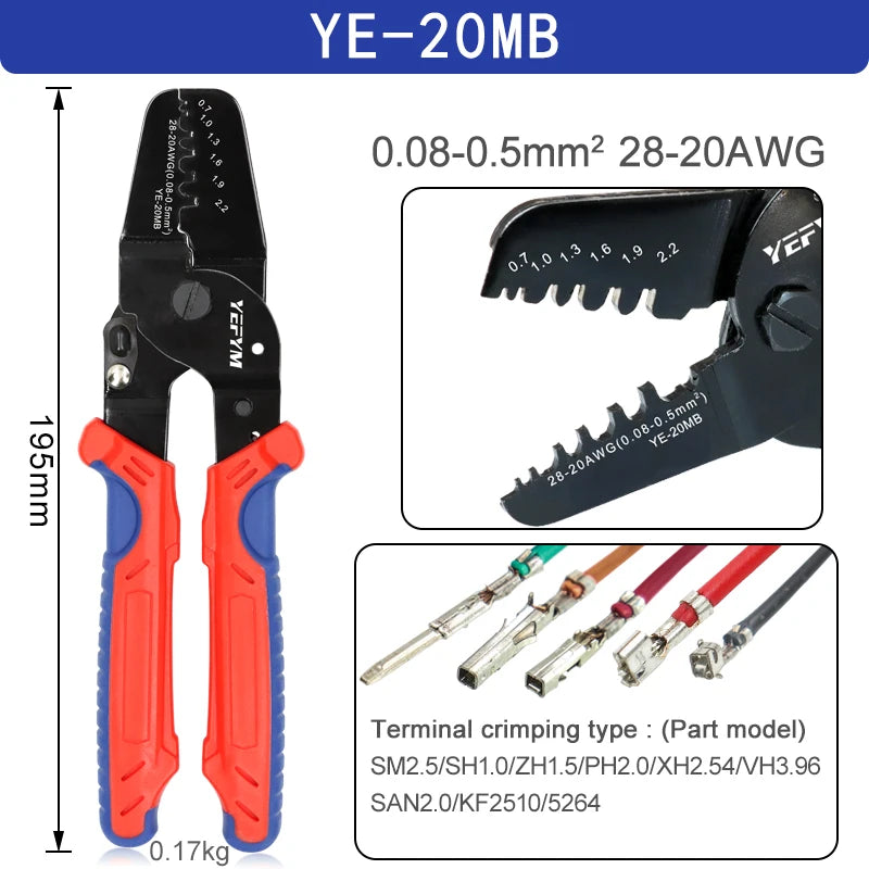 SH1.0/ZH1.5/PH2.0/XH2.54/SM2.54/2510/VH3.96/5557/5559 Molex Tyco JST Spade Terminals Pliers YE-12MB/20MB Crimping Tools YEFYM