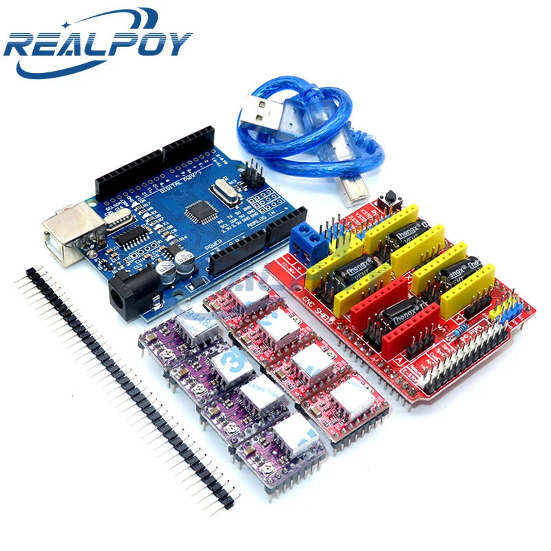 CNC Shield V3 Engraving Machine 3D Printer + 4pcs DRV8825 Or A4988 Driver Expansion Board For Arduino + UNO R3 With USB Cable