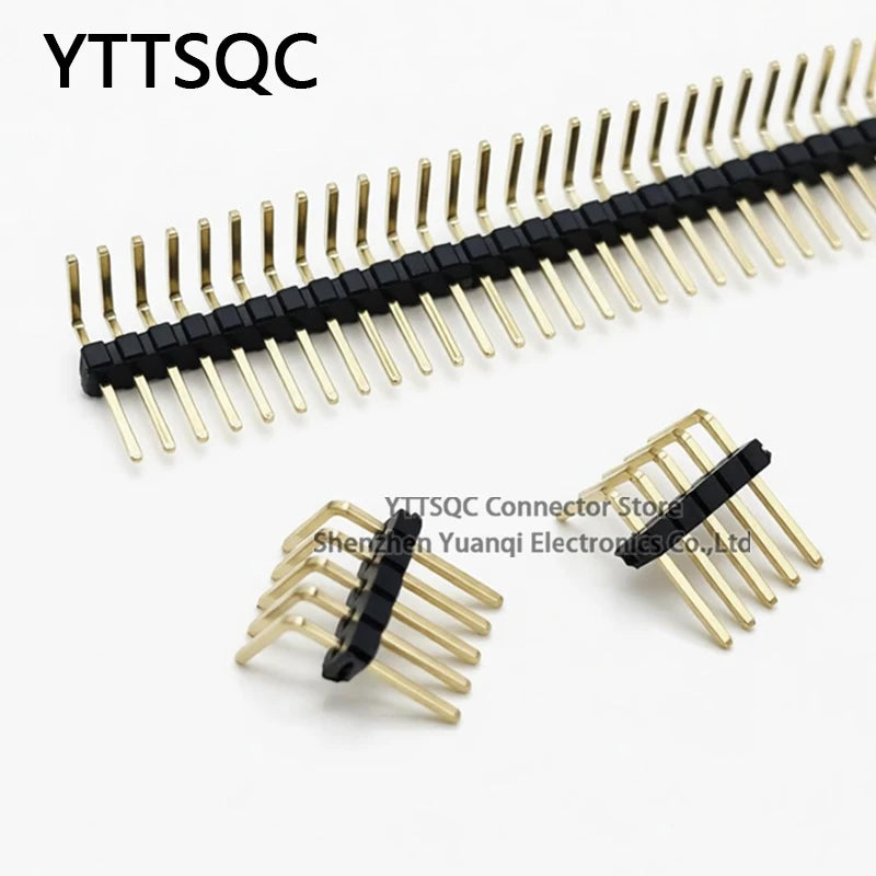 10pcs 1.27mm Single Double Row Right Angle Male Pin Header 5 6 7 8 9 10 25 40 50P RA Pin Header 0.05" PCB Breakaway Golden-Plate