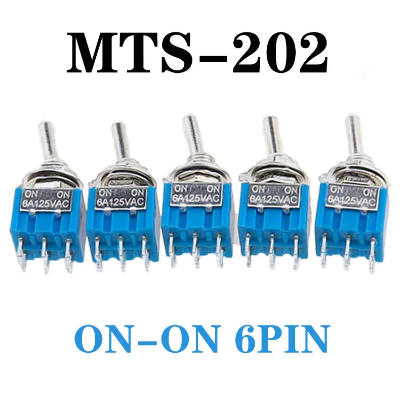DL 5Pcs Miniature Lever Toggle Switch Single Pole Double Throw ON-OFF-ON /ON-ON 120VAC 6A 1/4 Inch Mounting MTS-102 103 202 203