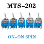 DL 5Pcs Miniature Lever Toggle Switch Single Pole Double Throw ON-OFF-ON /ON-ON 120VAC 6A 1/4 Inch Mounting MTS-102 103 202 203