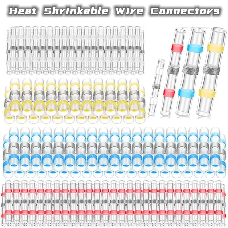 50-1200Pcs Solder Seal Wire Connectors Kit with 300W Heat Gun Waterproof Heat Shrink Butt Terminals Electrical Splice Set