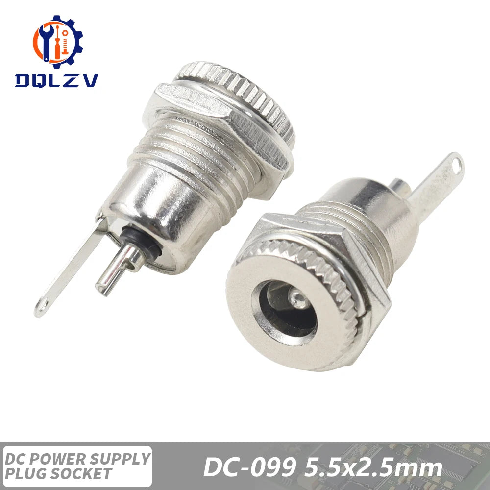 5.5*2.5mm DC Power Supply Male Plug Connector 5.5x2.1mm Female Metal Panel Mount Socket Jack DC Connectors Terminal Adapter