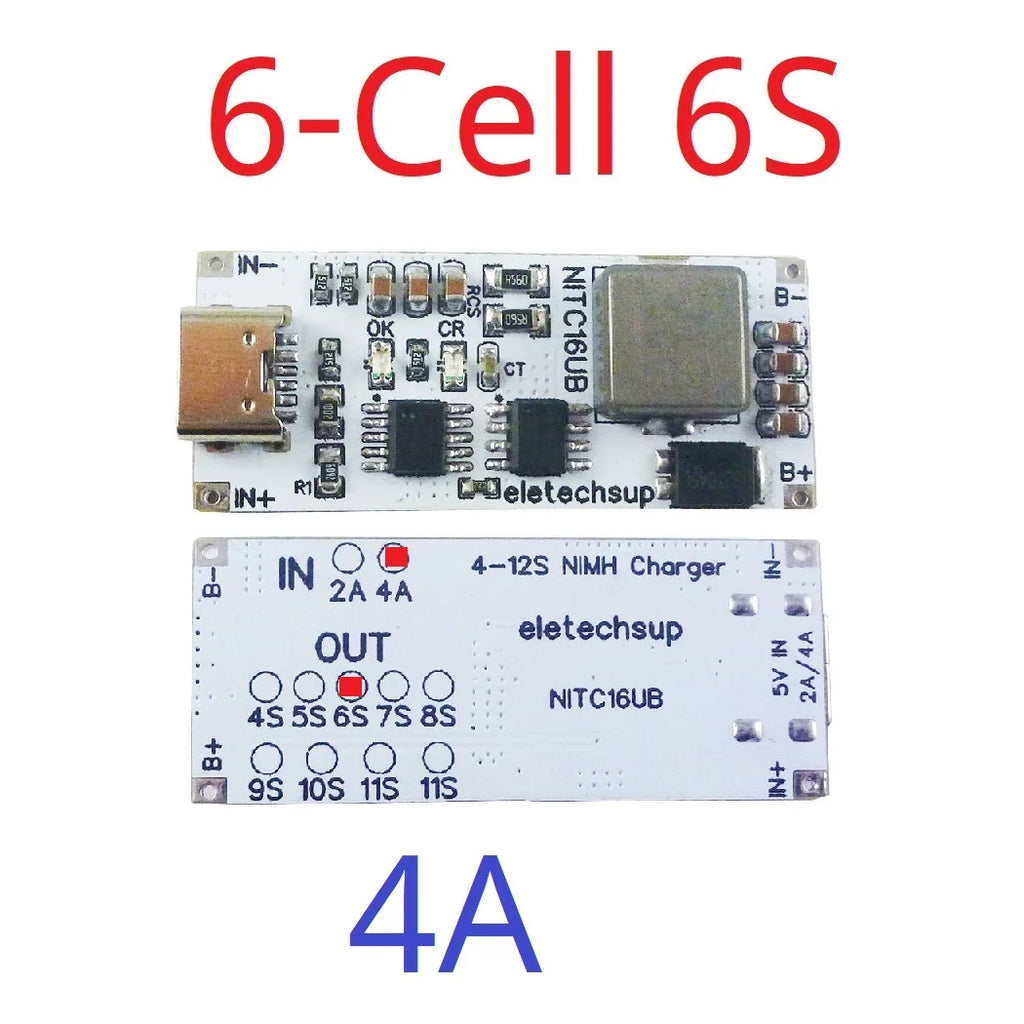 2A/4A 4-12 Cell NIMH Charger Module TYPE-C DC 5V Boost BMS CC/CV NiCd for 4.8V 6V 7.2V 8.4V 9.6V 10.8V 12V 13.2V 14.4V Battery