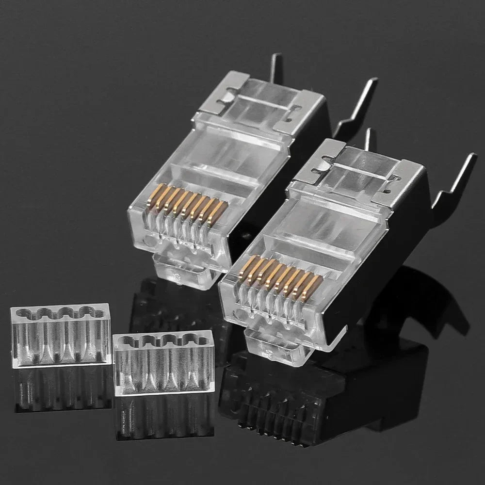 RJ45 Modular Plug Network Connectors CAT6 CAT7 CAT5 Pass Through UTP 30μ Gold-Plated Modular Ethernet STP Network Cable Plugs