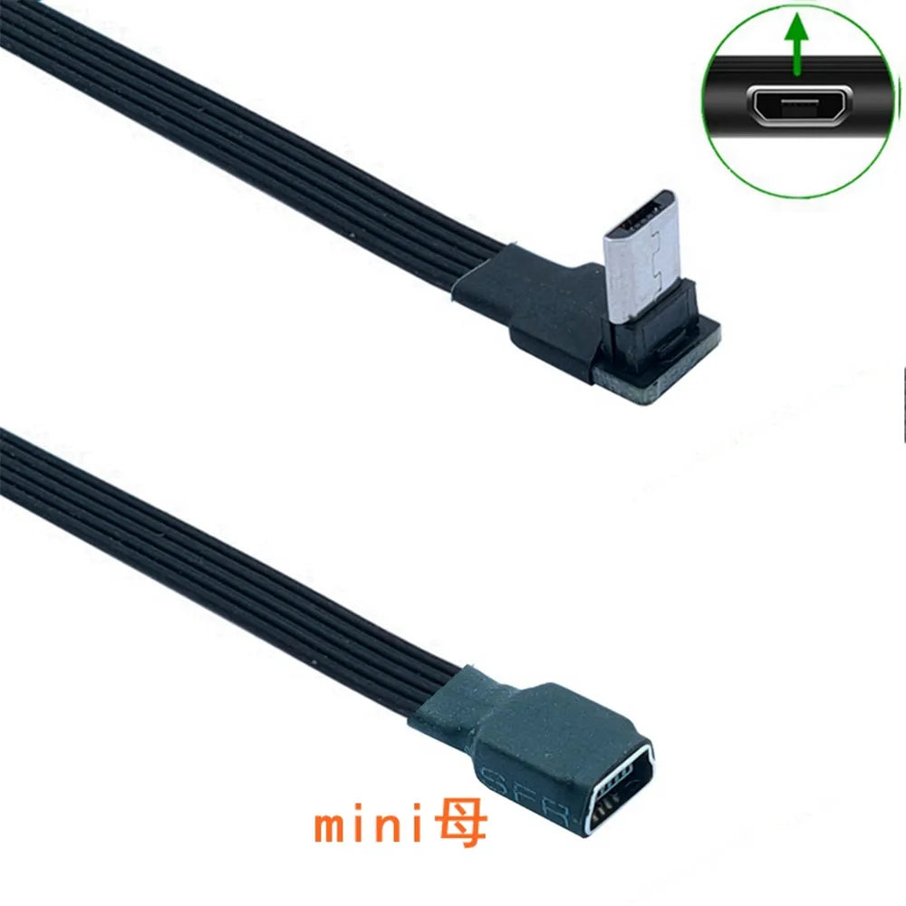 0.1M0.2M0.5M1M mini USB female to micro revolving connector, dash cam adapter cable, T-shaped port to Android navigation extensi