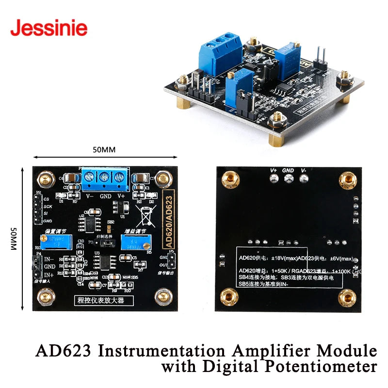 AD623 Instrumentation Amplifier Module Numerically Controlled MCP41100 Gain-Adjustable Differential Amplifier Module