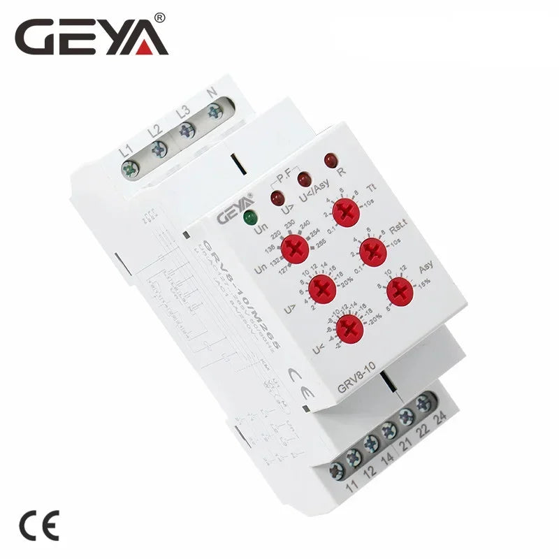 GEYA GRV8-10 36mm Width 3 Phase Voltage Monitoring Relay with Reset Time 0.1s-10s Voltage Relay