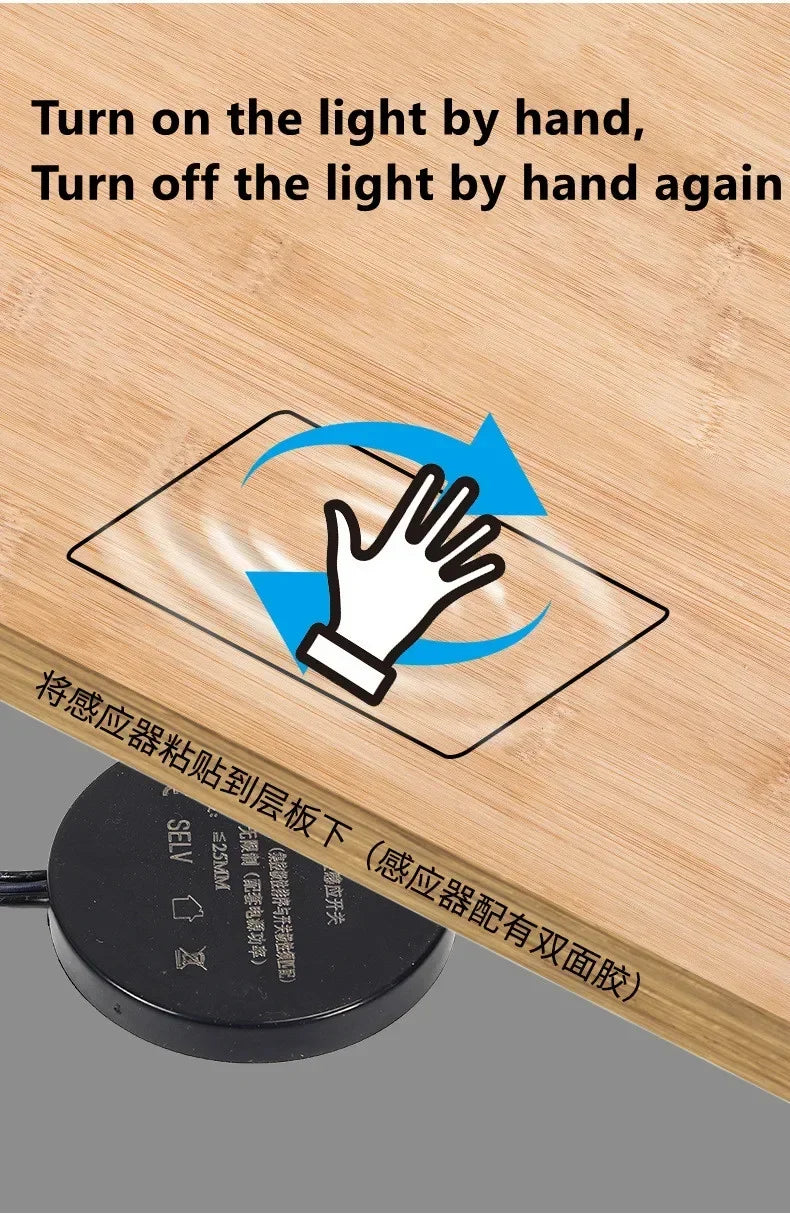 LED Light Switch Control Wireless Touch Sensor Penetrable 25mm Wood Panel 12V 24V 60W Hand Sweep Control Dimmable Touch Dimmer