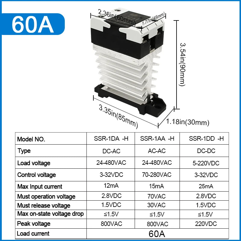 LCTC Solid State Relay Radiator Heat Sink SSR Single Phase DIN Rail 10A 25A 40A 60A 80A 100A 120A DC-AC AC-AA DD Zero Crossing