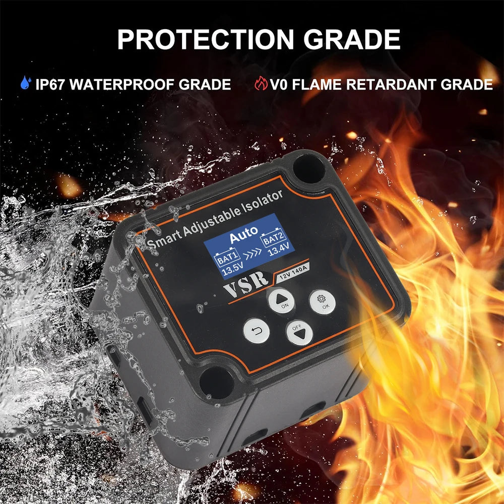 12V 140A Dual Battery Smart Isolator Display VSR Car Relay Voltage Setting Voltage Sensitive for Lithium & Lead-Acid Battery