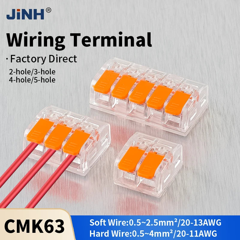 10/20/30/50Pcs Orange Electrical Splicing Compact Quick Lever Wire Connector Lighting Terminal Blocks Wide Capacity 0.2-4mm²