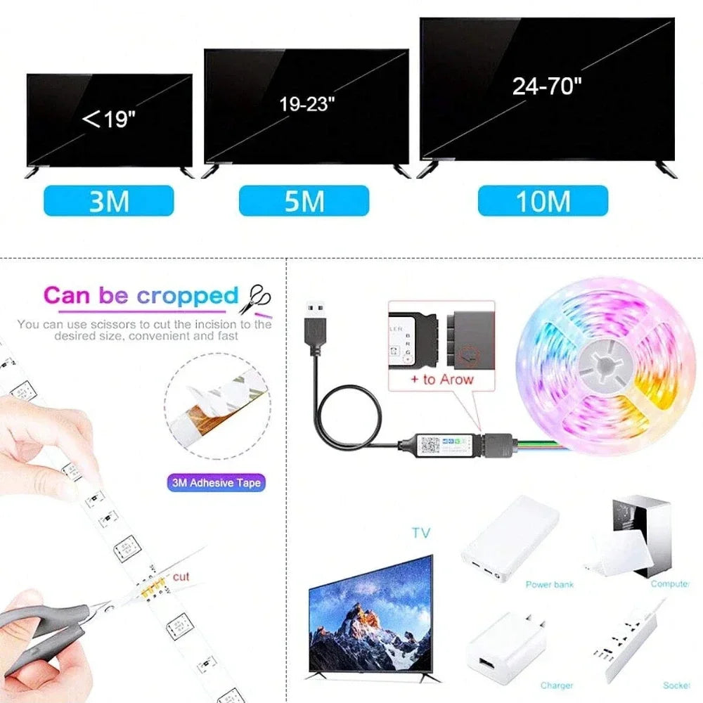 RGB LED Strip Lights TV Backlight APP Music Sync USB 5V Led Light Luces Led Diode Flexible Ribbon Tape For Room Party Decoration