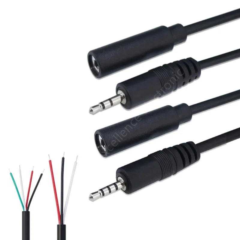 1/5/10PCS 2.5mm Male Plug/Female Jack Mono/Stereo AUX 3/4Pole To Bare Wire Connector DIY Audio Headphone Repair Extension Cabl