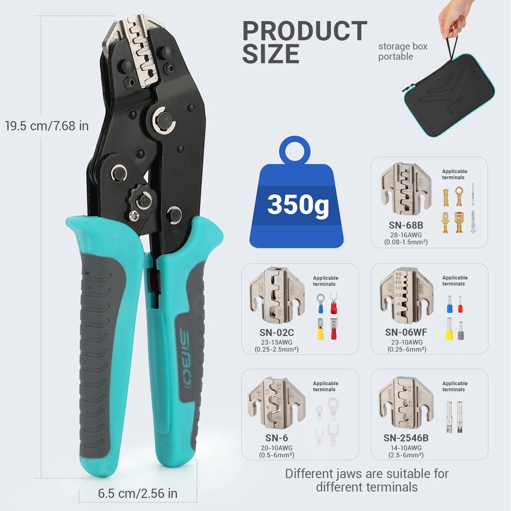 Crimping Tool Set Electrician Tools Quick Change Jaws For Crimp Terminals Dupont JST Non Insulated Open Barrel Ferrule Solar MC4