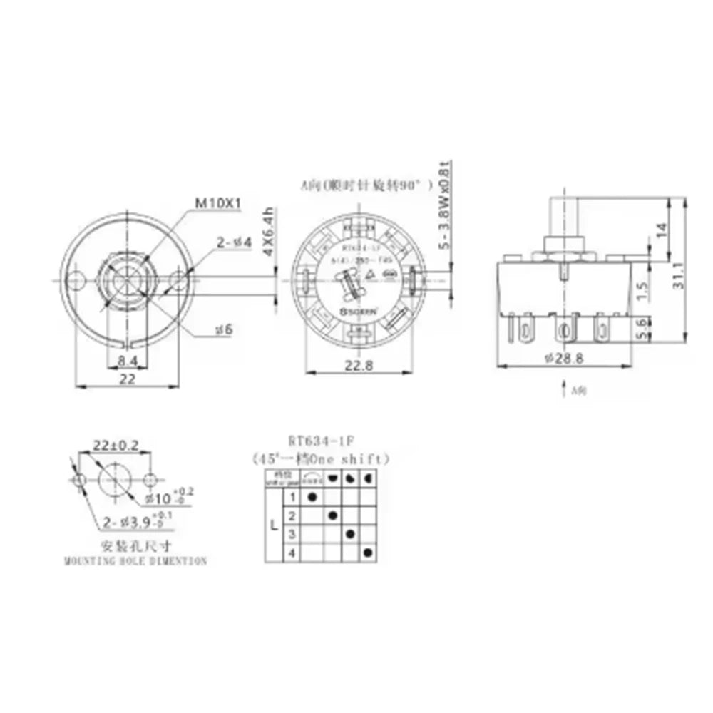 1 Piece High Temperature Resistant Rotary Gear Switch 2 3 4 5 6 7 8 10 Pin Band Knob Switch Of Juicer Mixer
