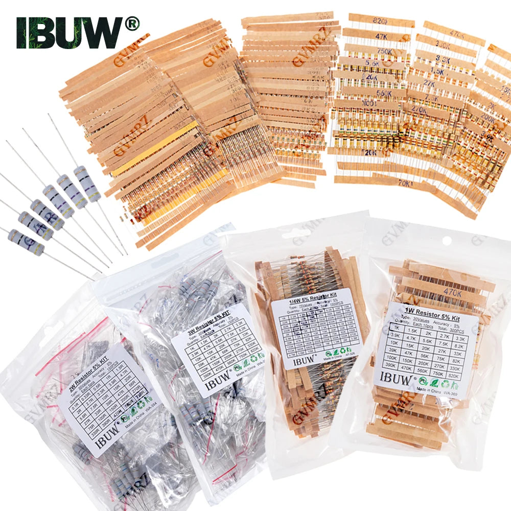 1/2W 1W 2W 3W Resistance 5% Metal Film Resistor Assortment Kit Set 30Kinds Each 5/10PCS 1R~750R 1K~820K Ohm