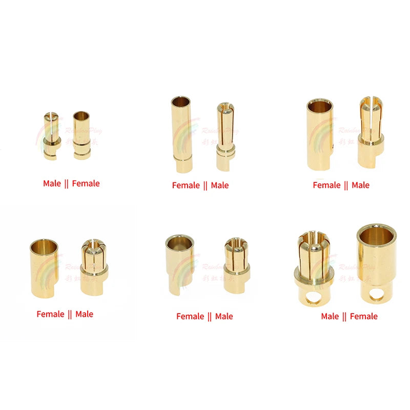 Amass Bullet Banana Plug Connector 3.5mm 4mm 5.5mm 6mm 6.5mm 8mm Male Or Female for RC Motor ESC Battery Part Gold PlatedARE4