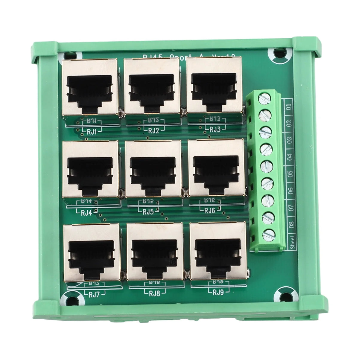 Ethernet Port Adapter Terminal Block for RJ45 8p8c Connector with 9 Screw Terminals Supporting For DIN Rail Installation
