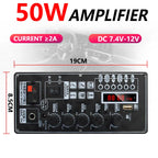 50W Metal Shell Bluetooth Amplifier Board with Display | 7.4V-12V Input | Power Adapter Cable Included