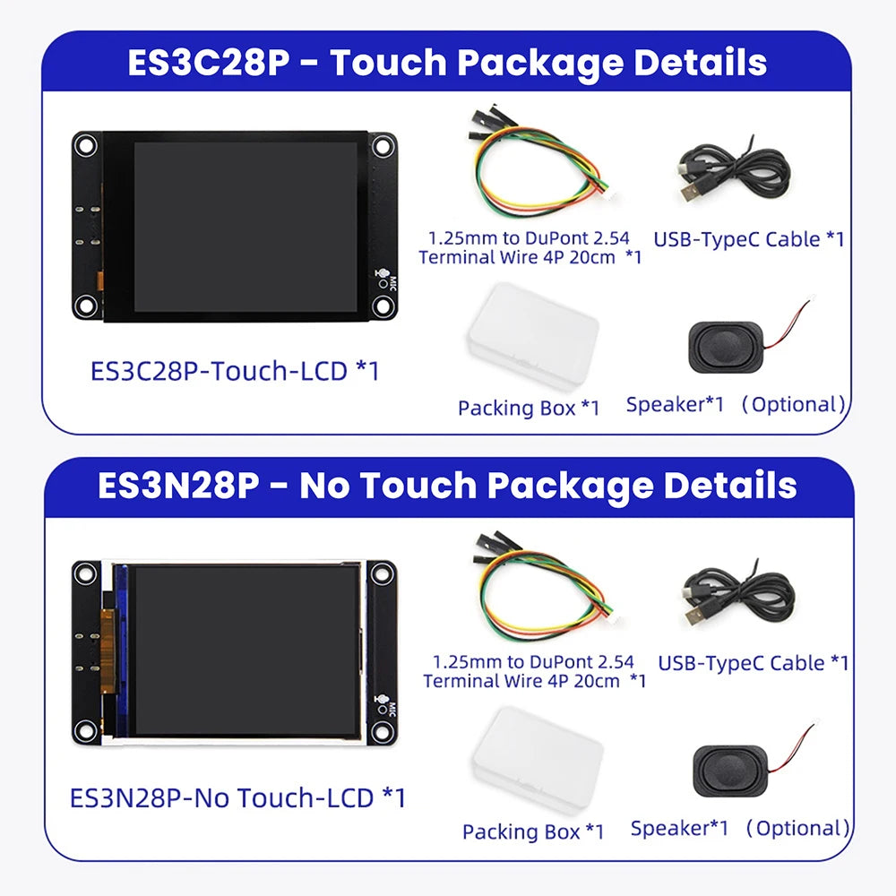 ESP32‑S3 2.8 inch 240x320 TFT LCD Capacitive Touch Type‑C WiFi BLE Mic Speaker TF‑Slot Li‑ion Charge For AI Voice IoT Project