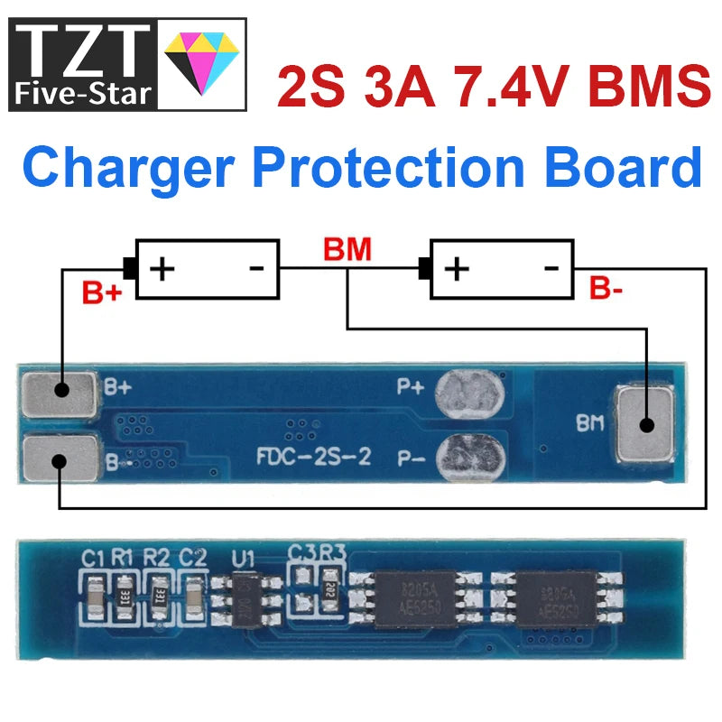 TZT 1/3/5/10PCS  2S 3A Li-ion Lithium Battery 7.4v 8.4V 18650 Charger Protection Board bms pcm for li-ion lipo battery cell pack