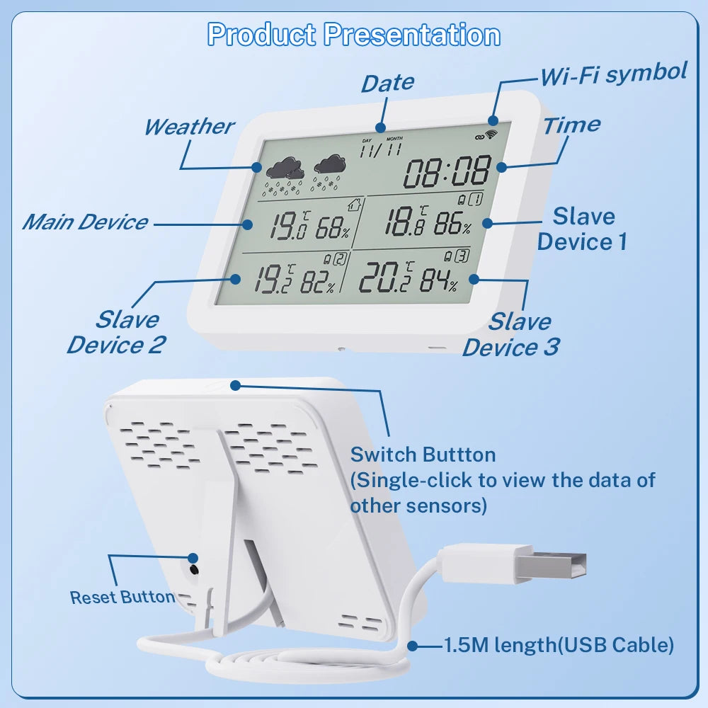 Tuya WiFi Weather Station RF433 IP65 Waterproof Outdoor Temperature Humidity Sensor Thermometer Hygrometer 2-9 Sub Devices