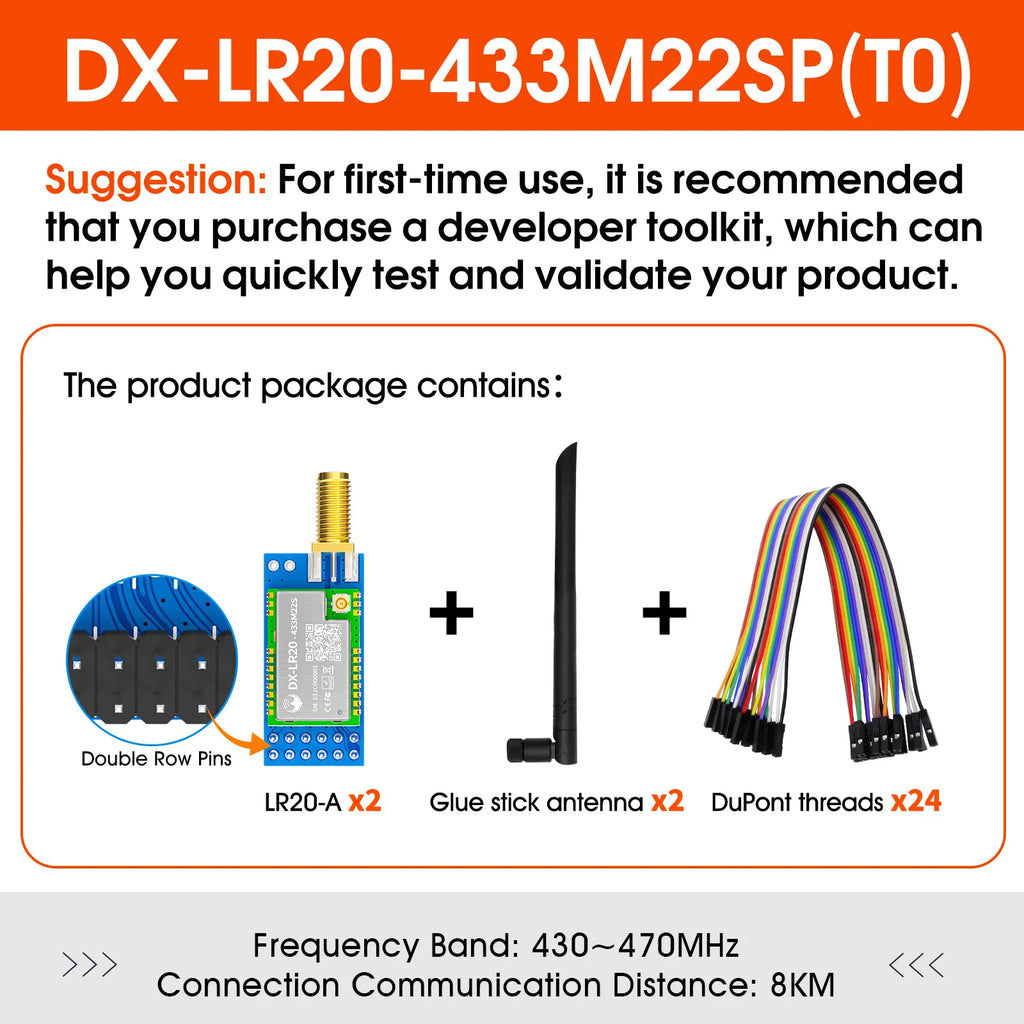 LLCC68 LoRa Wireless Module 868Mhz 915Mhz 433 475Mhz DX-LR20 22dBm 8KM Long Range SMD RF Module Power Supply