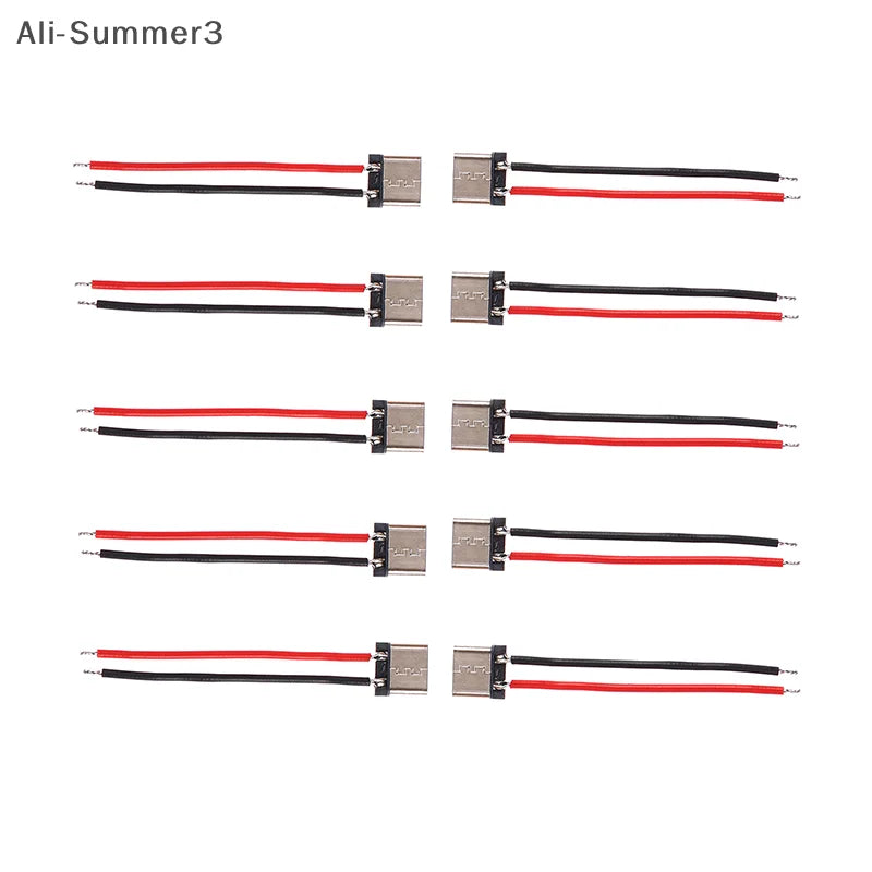 10Pcs Micro USB Type-C 2Pin Horizontal 2P Simple Soldered Female Plug-in Board Quick Charging Connector