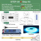 COB LED Strip PIR Motion Sensor Stair Lights Kit Step by Step Control Indoor Smart Staircase Lighting Controller with Main Line