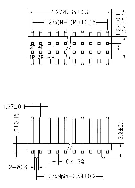 SMD SMT Pitch 1.0mm 1.27mm 2.0mm 2.54mm Double Row Male PIN HEADER Strip Connector 2*2/3/4/5/6/7/8/9/10/11/12/20/25/30-40PIN
