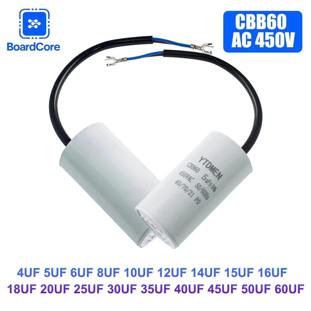 CBB60 450V 5% Motor Run Capacitors 3/4/5/6/8/10/12/14/15/16/18/20/25/30/40/45/50/60UF AC Starting Capacitor for Washing Machine