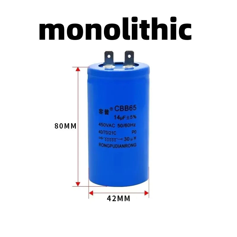 CBB65 14UF 450V Automatic Washing Machine Starting Capacitor Single Insert 450VAC