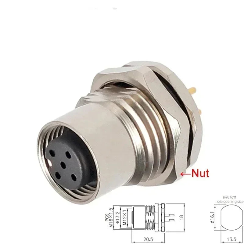 M12 2 3 4 5 6 8 12 17 Core Flange Socket PCB Board Aviation Plug Male and Female Hole size 12/16mm Waterproof Connector