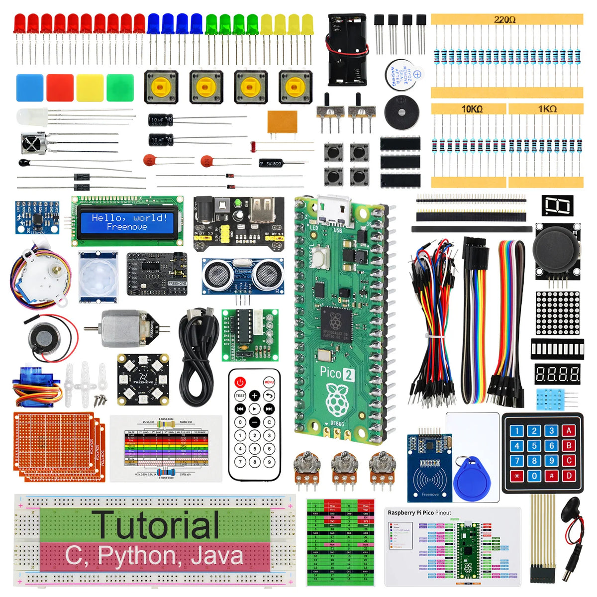Freenove Ultimate Starter Kit for Raspberry Pi Pico 1 2 W 2W, Python C Java Code, 767-Page Tutorial, 119 Projects, 220 Items