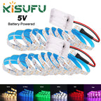 3AA Battery Power LED Strip Lights 2835 5V 60LEDs/M Warm White Red Green Ice Blue IP21/IP65 TV Room Kitchen Home DIY Decor 1M-5M