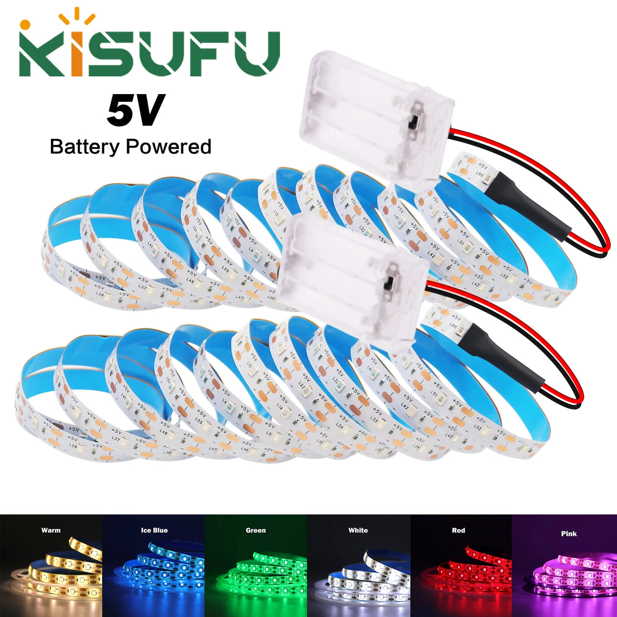 3AA Battery Power LED Strip Lights 2835 5V 60LEDs/M Warm White Red Green Ice Blue IP21/IP65 TV Room Kitchen Home DIY Decor 1M-5M