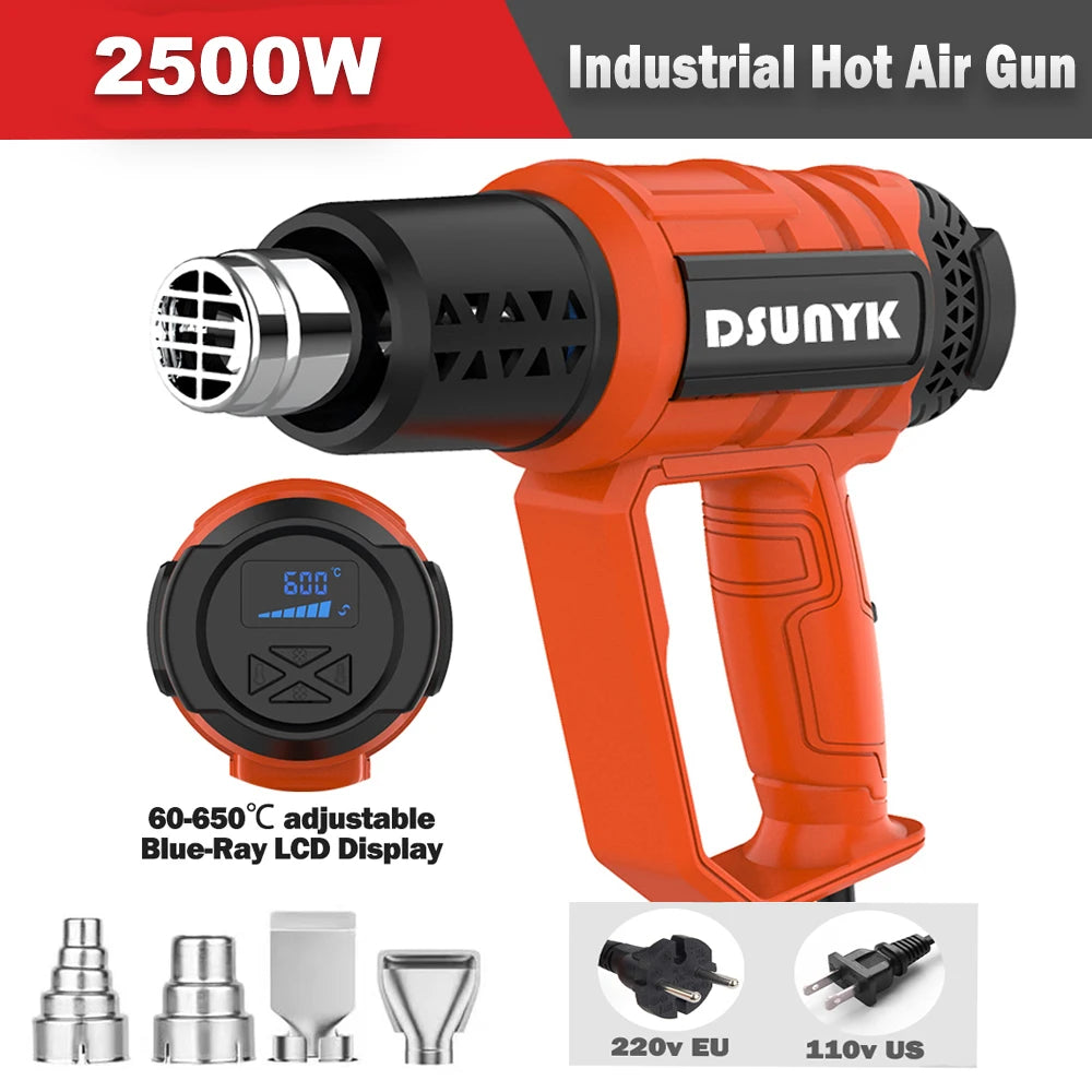 2500W 110V/220V EU/US Industrial Heavy Duty Hot Air Gun For Shrink Wrapping Adjustable Temperature Digital Display Heat Gun