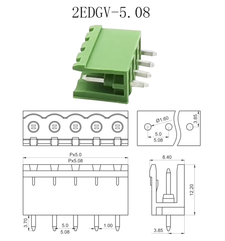 5Sets 2EDGKA-5.08mm Plug-in PCB Wiring Terminal Vertical Side Outlet Plug Complete with Straight Bent Needle Holder