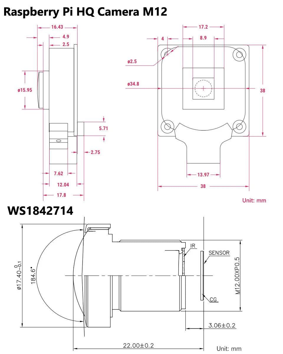Raspberry Pi High Quality HQ Camera M12 For Lens 12MP 8mm/3.2mm/113 2.7mm/14MP 2.72mm/5MP 25mm/16MP 105 3.56mm