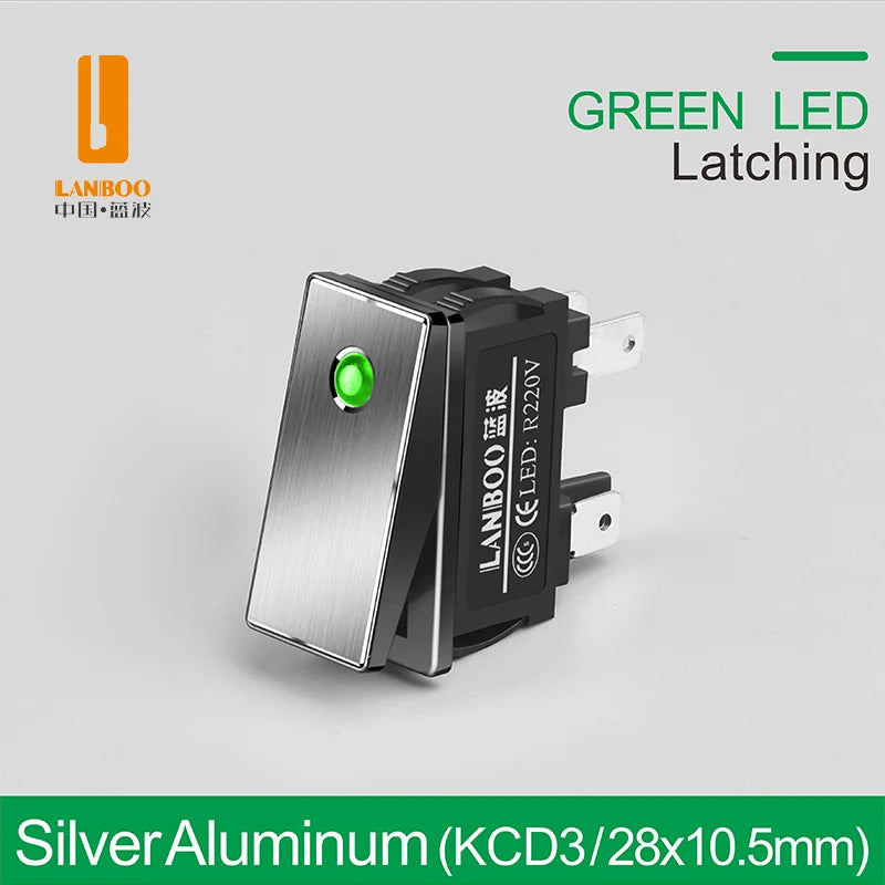 LANBOO High-End Quality Latching  Rocker Switch 20A 16Amp Current Push Button 2no2nc with LED 3-8V/9-24V/220V