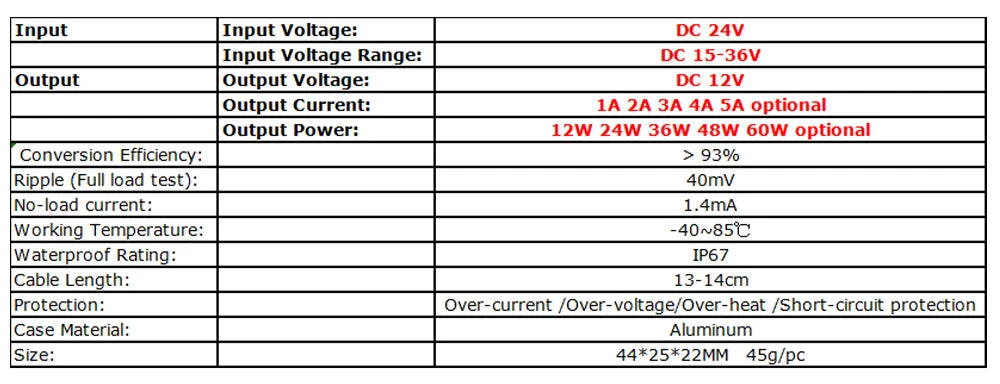 DC 24V to 12V 3A 5A 15V-40V to 12V Step Down Buck Converter Voltage Regulator Power Supply for LED Light Car Truck Boat CE