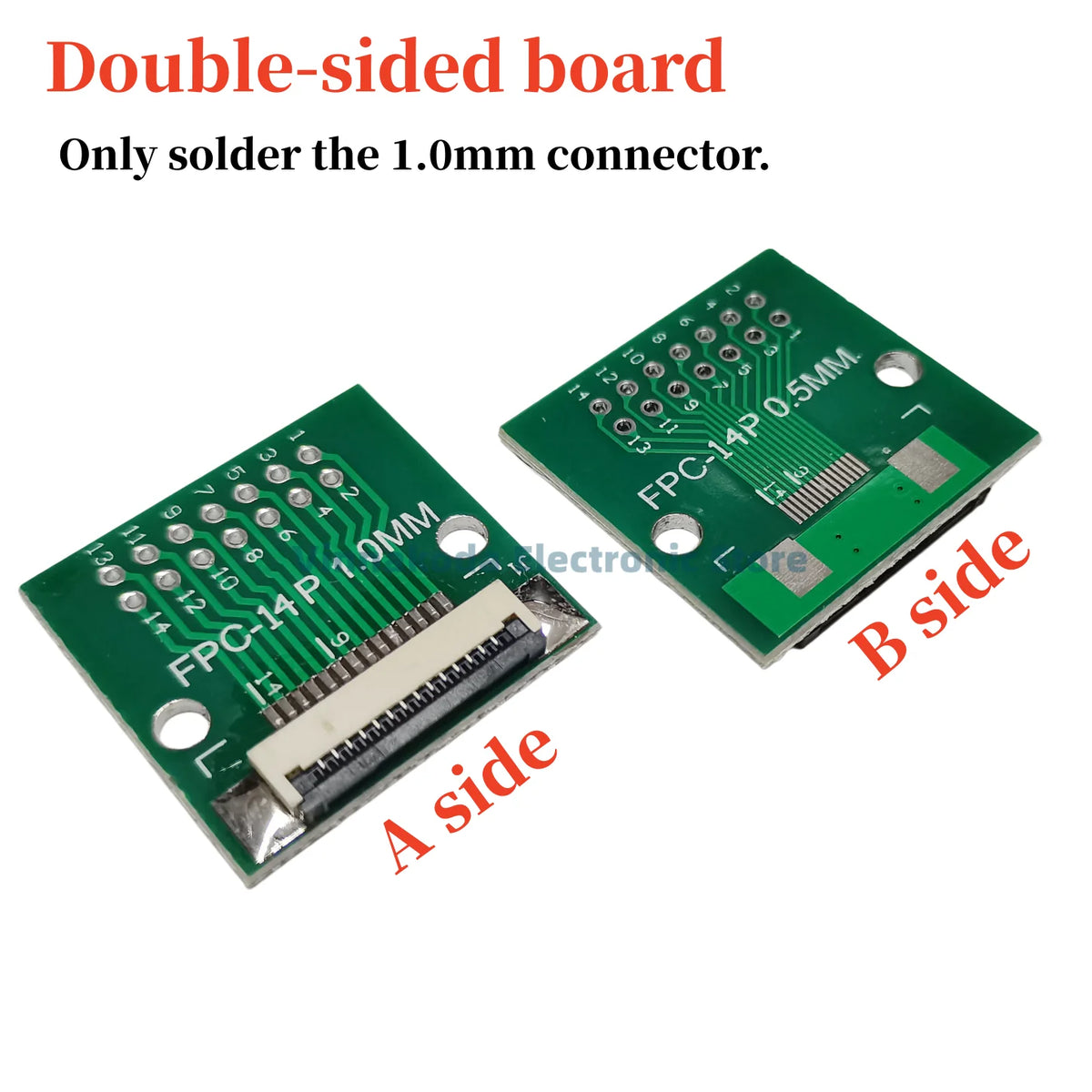 FFC/FPC Adapter Board with Soldered 1.0MM Flip Cover Lower Connector Straight or Bent Pins Available, 4/6/8/10/12/14/16/20/30P