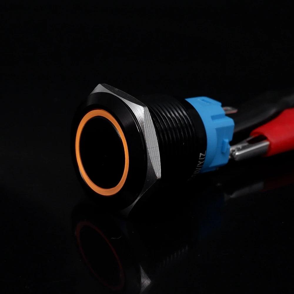 Black Latching Push Button Switch 16/19/22mm with Led Light Waterproof Illuminated  ON OFF Metal Momentary 5V 12V 220V Red Blue