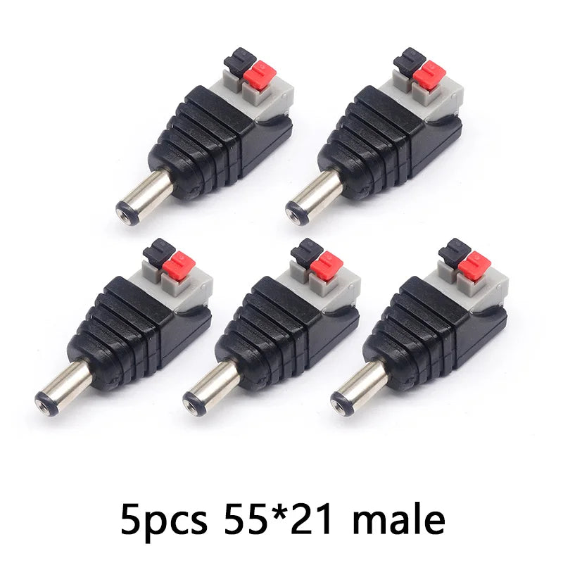 5pcsDC male and female power connector 5.5*2.1mm plug positive and negative to solderless pressure terminal LED wiring connector